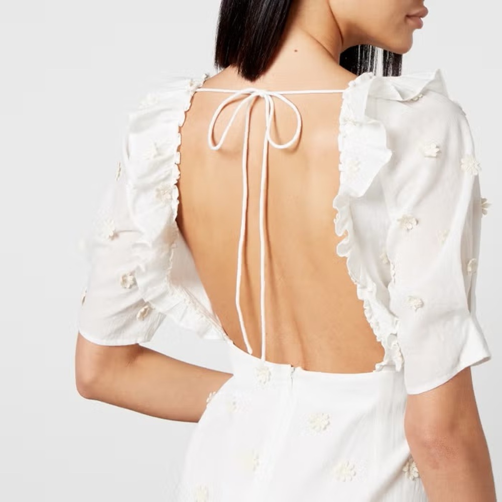 RIXO Camile Floral-Appliquéd Lace Embroidered Cotton-Gauze Dress Cream NWT US 10 - Picture 4 of 16